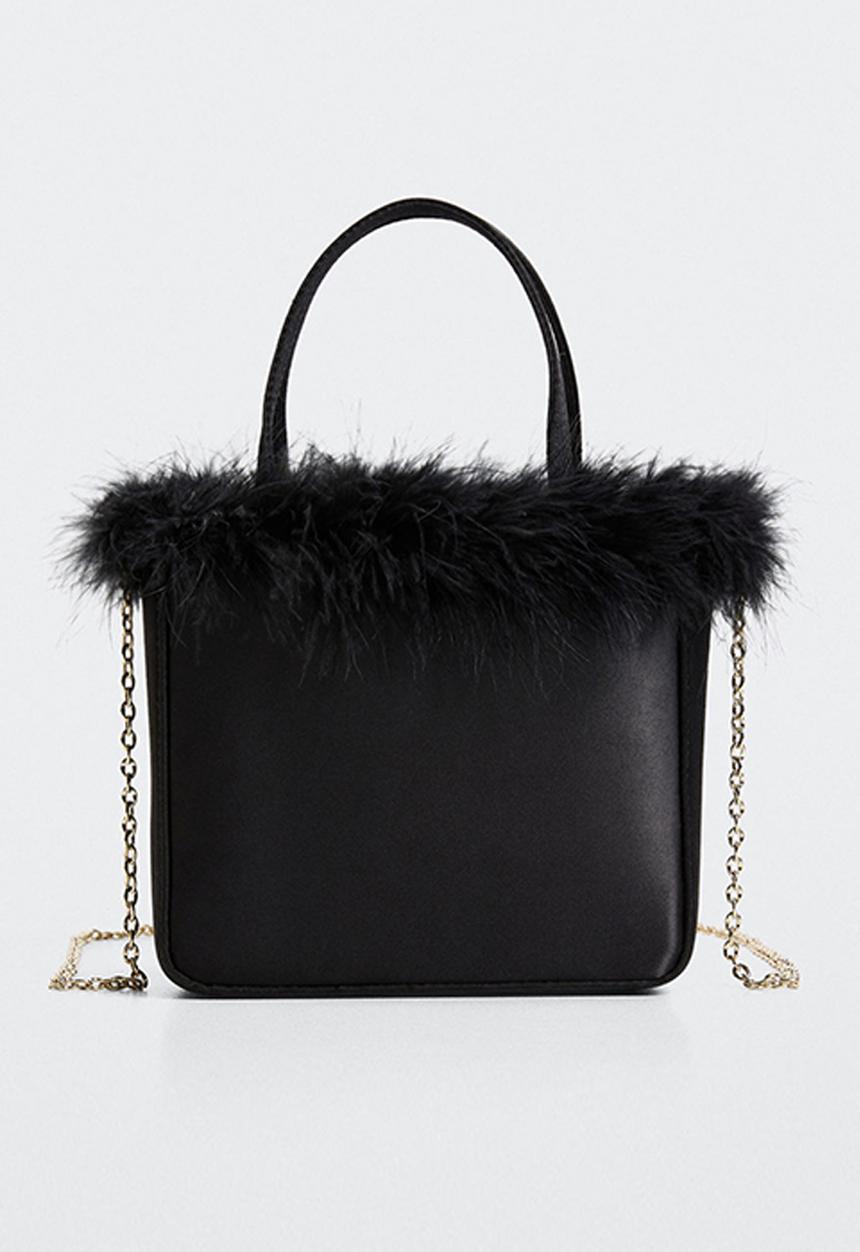 MANGO - Satin feather bag - black