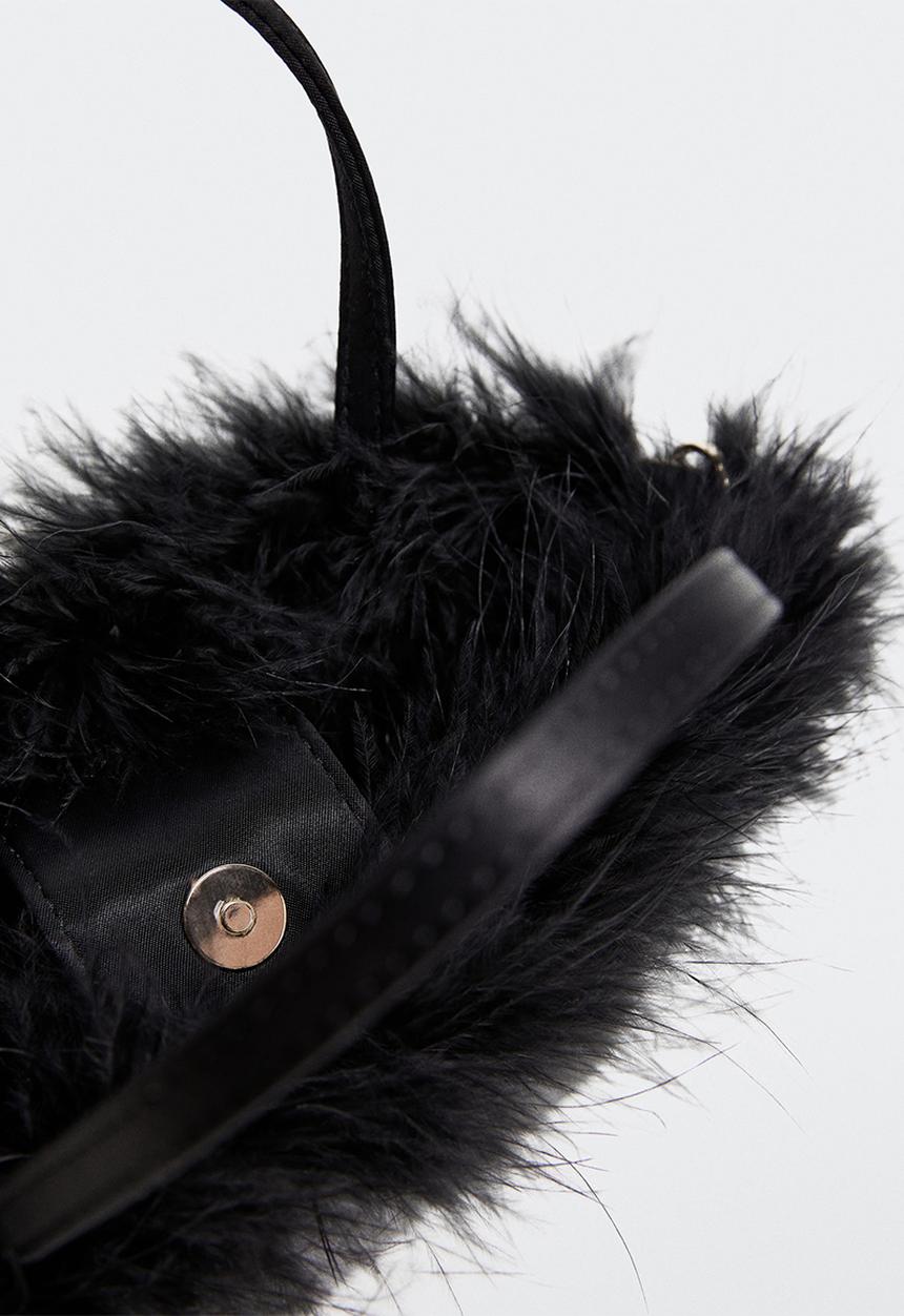 MANGO - Satin feather bag - black