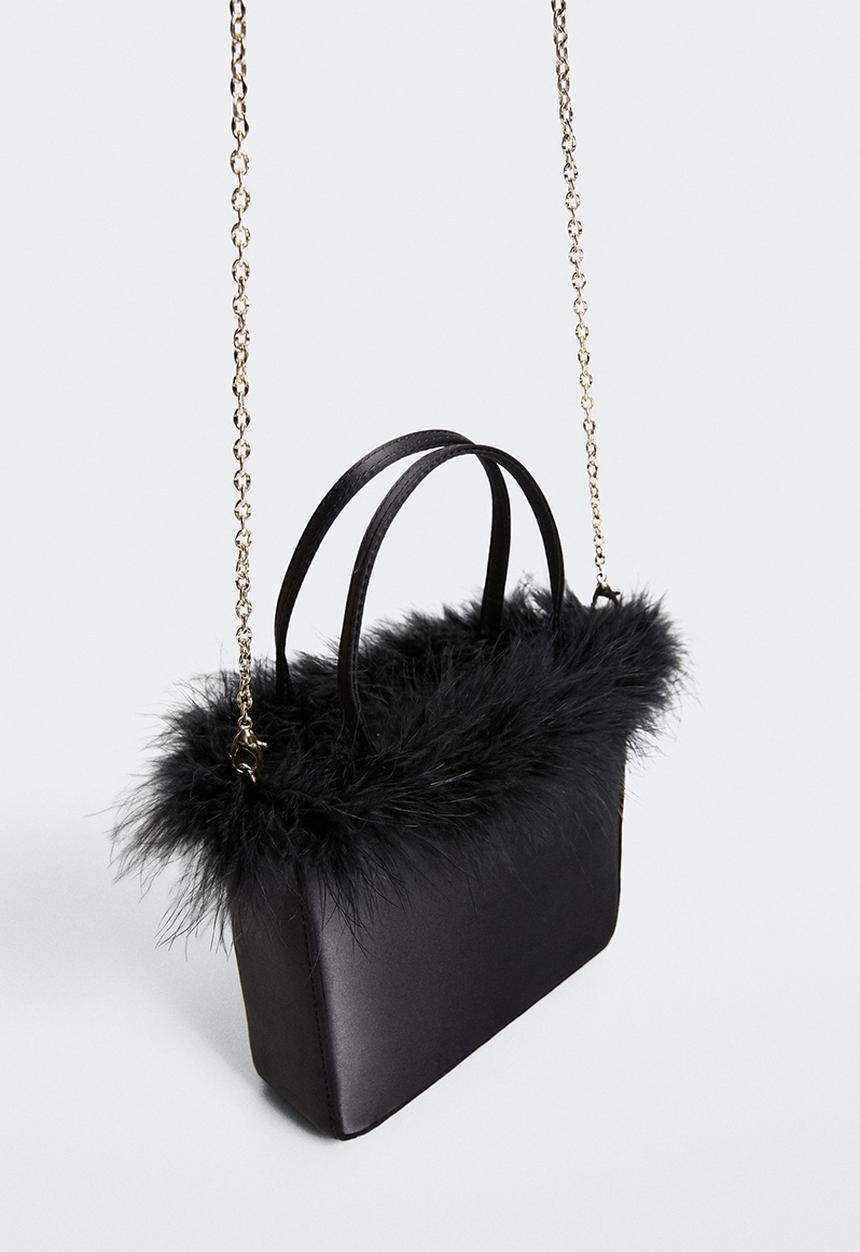 MANGO - Satin feather bag - black