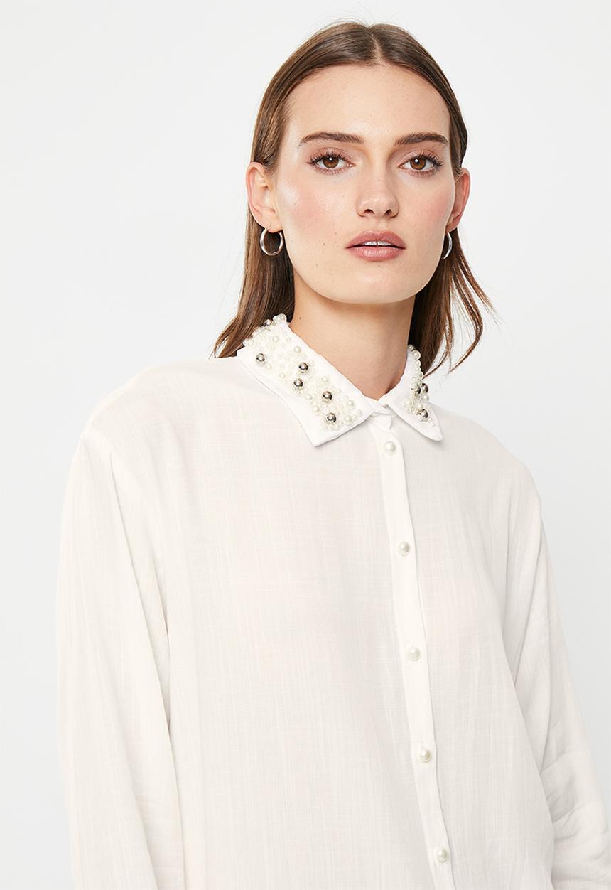 Me&B - Embellished collar shirt - white