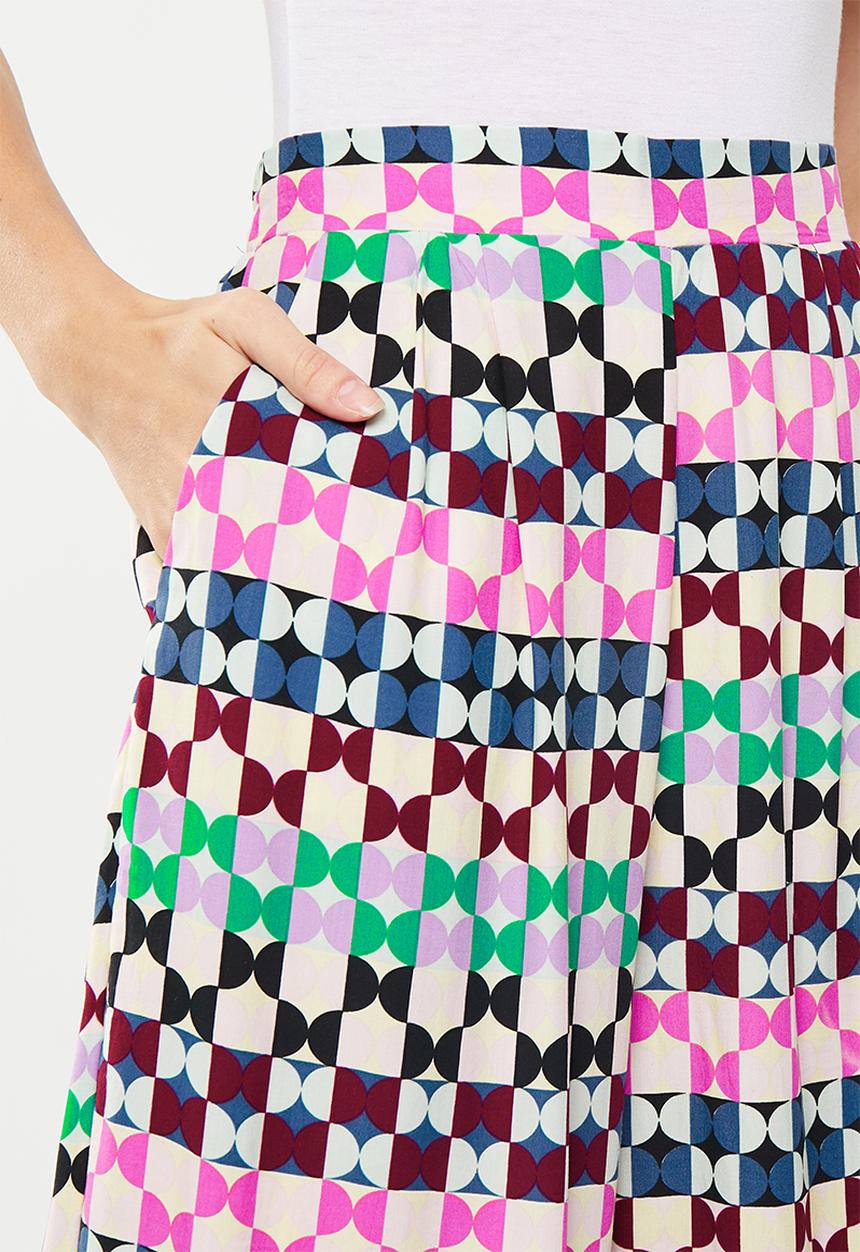 Me&B - Pull-on wide leg print pants - geo deco multi print