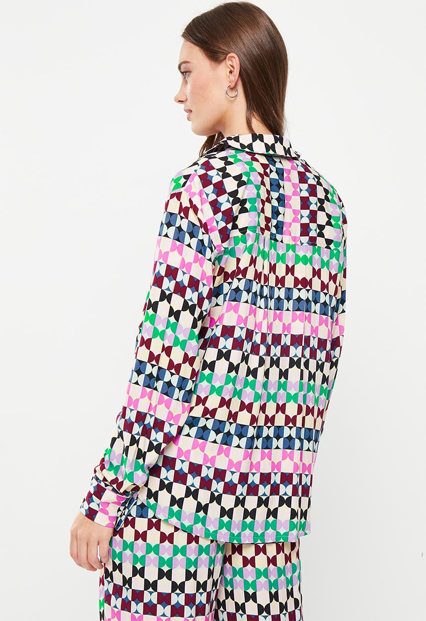 Me&B - Satin stripe shirt - geo deco multi print