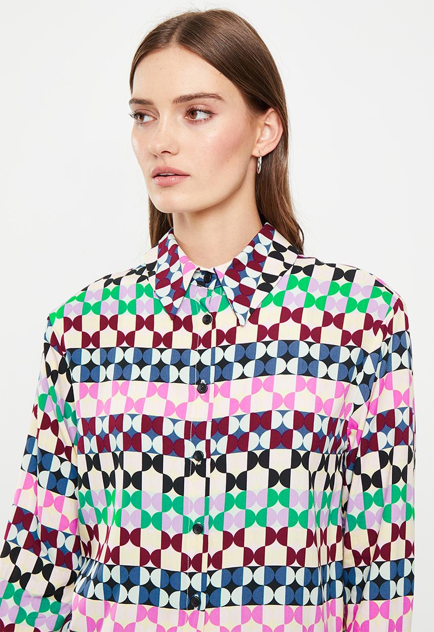 Me&B - Satin stripe shirt - geo deco multi print