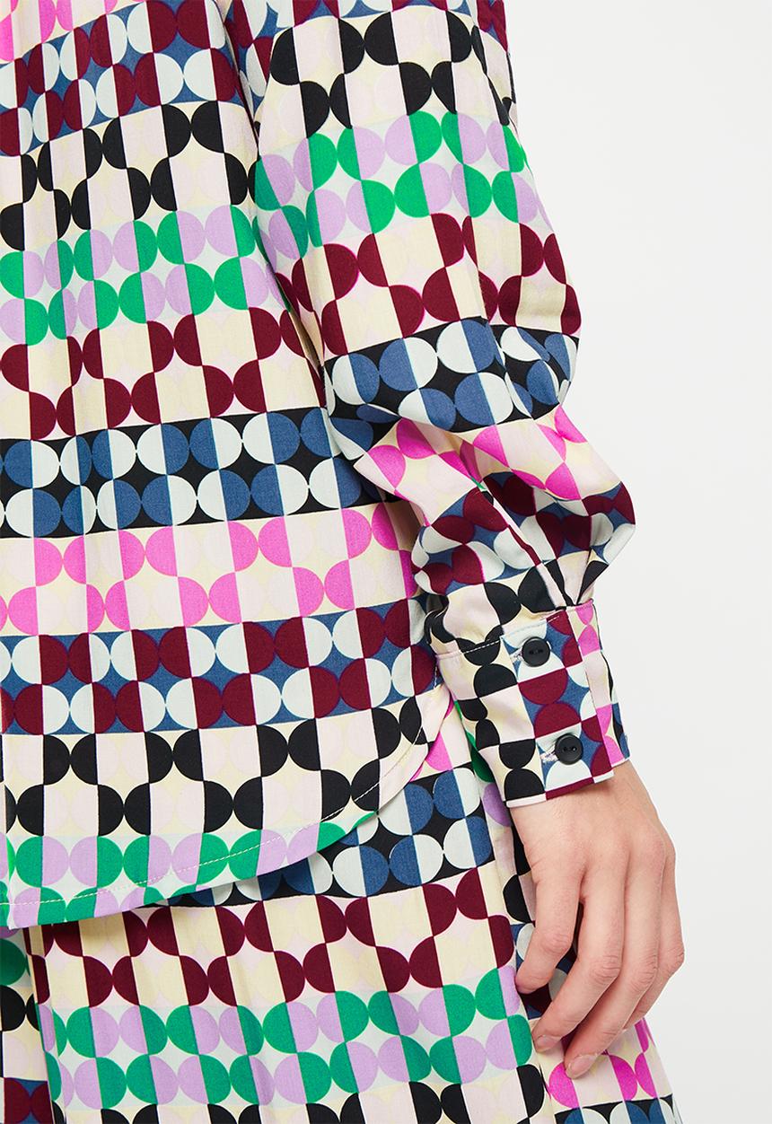 Me&B - Satin stripe shirt - geo deco multi print