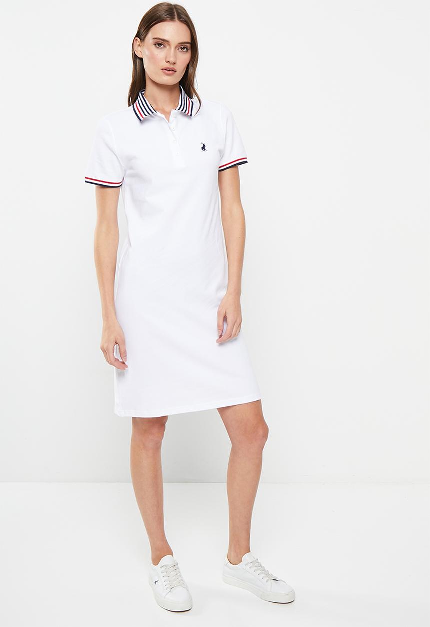 POLO - Wmn essential short sleeve golfer dress - white