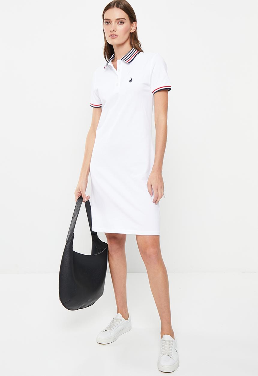 POLO - Wmn essential short sleeve golfer dress - white