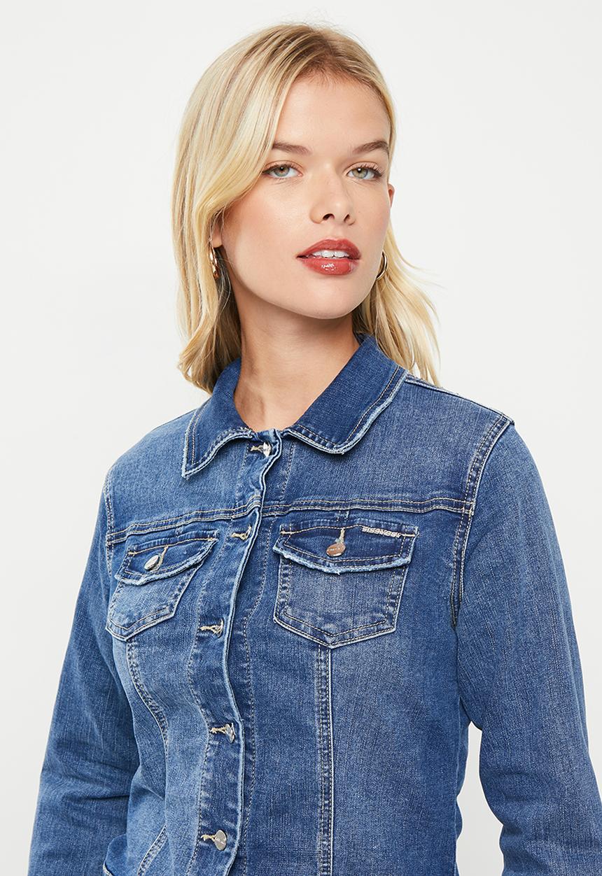 SISSY BOY - Vibe check: Denim jacket with back diamante logo - dark vintage