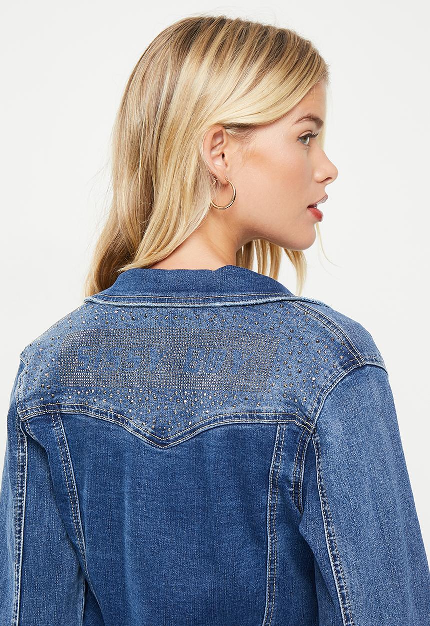 SISSY BOY - Vibe check: Denim jacket with back diamante logo - dark vintage