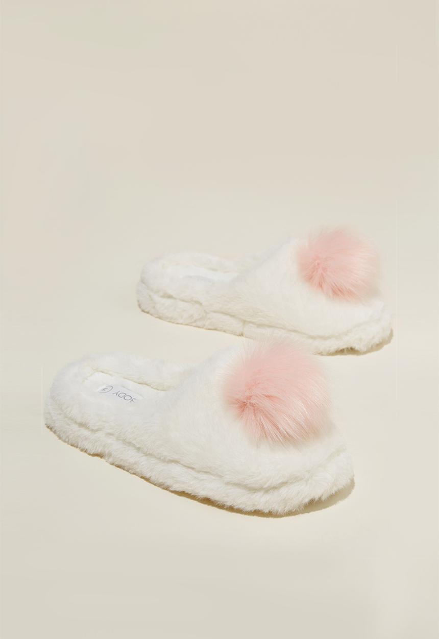 Cotton On - Plush fur scuff slipper - gardenia pink pom pom