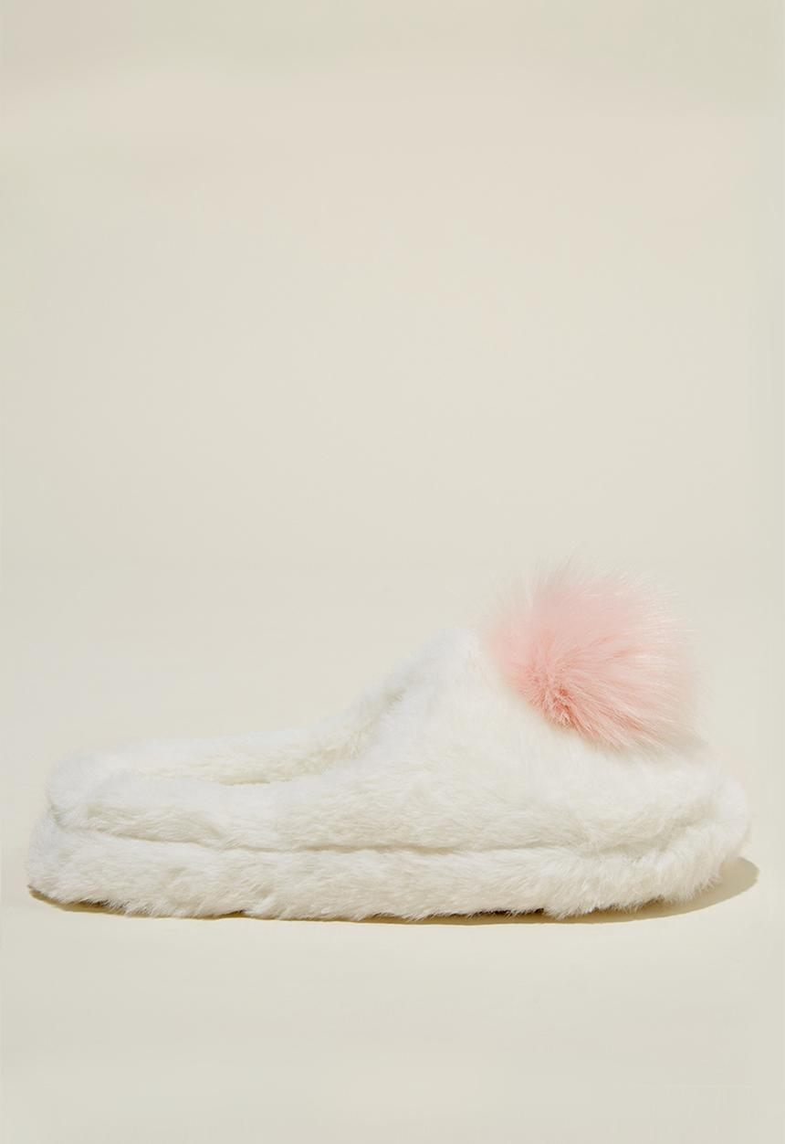 Cotton On - Plush fur scuff slipper - gardenia pink pom pom