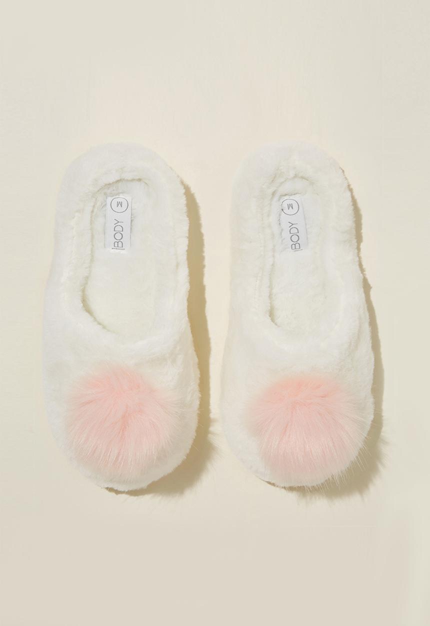 Cotton On - Plush fur scuff slipper - gardenia pink pom pom
