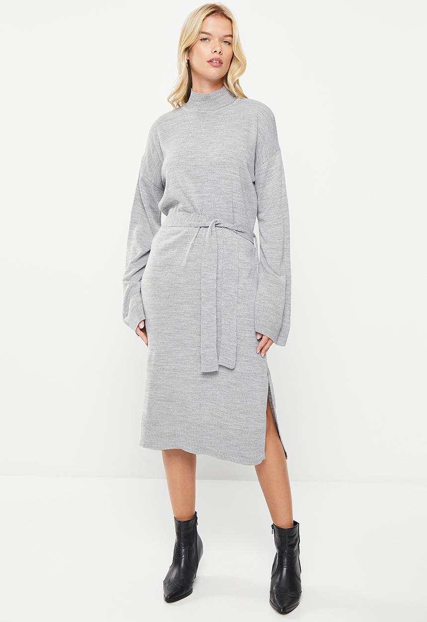 Trendyol - Belted knit dress - grey