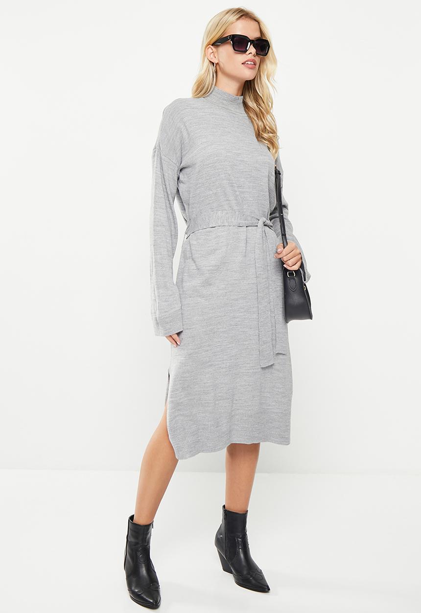 Trendyol - Belted knit dress - grey