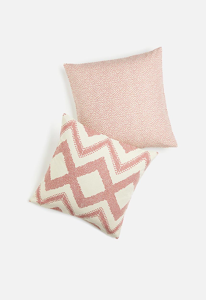 H&M - 2-pack cotton canvas cushion covers - dark old rose/white