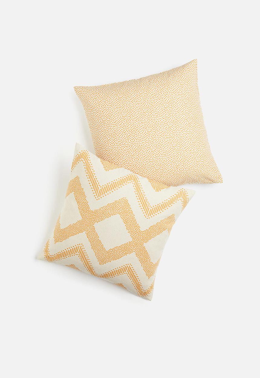 H&M - 2-pack cotton canvas cushion covers - yellow/white