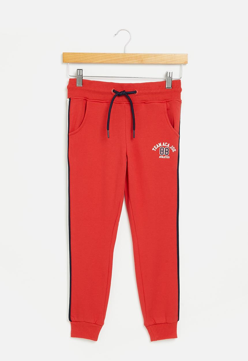 Aca Joe - Aca joe brushed fleece side tape & print jogger - red