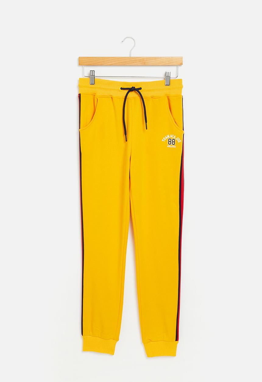 Aca Joe - Aca joe brushed fleece side tape & print jogger - yellow