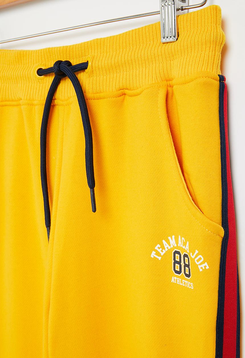 Aca Joe - Aca joe brushed fleece side tape & print jogger - yellow