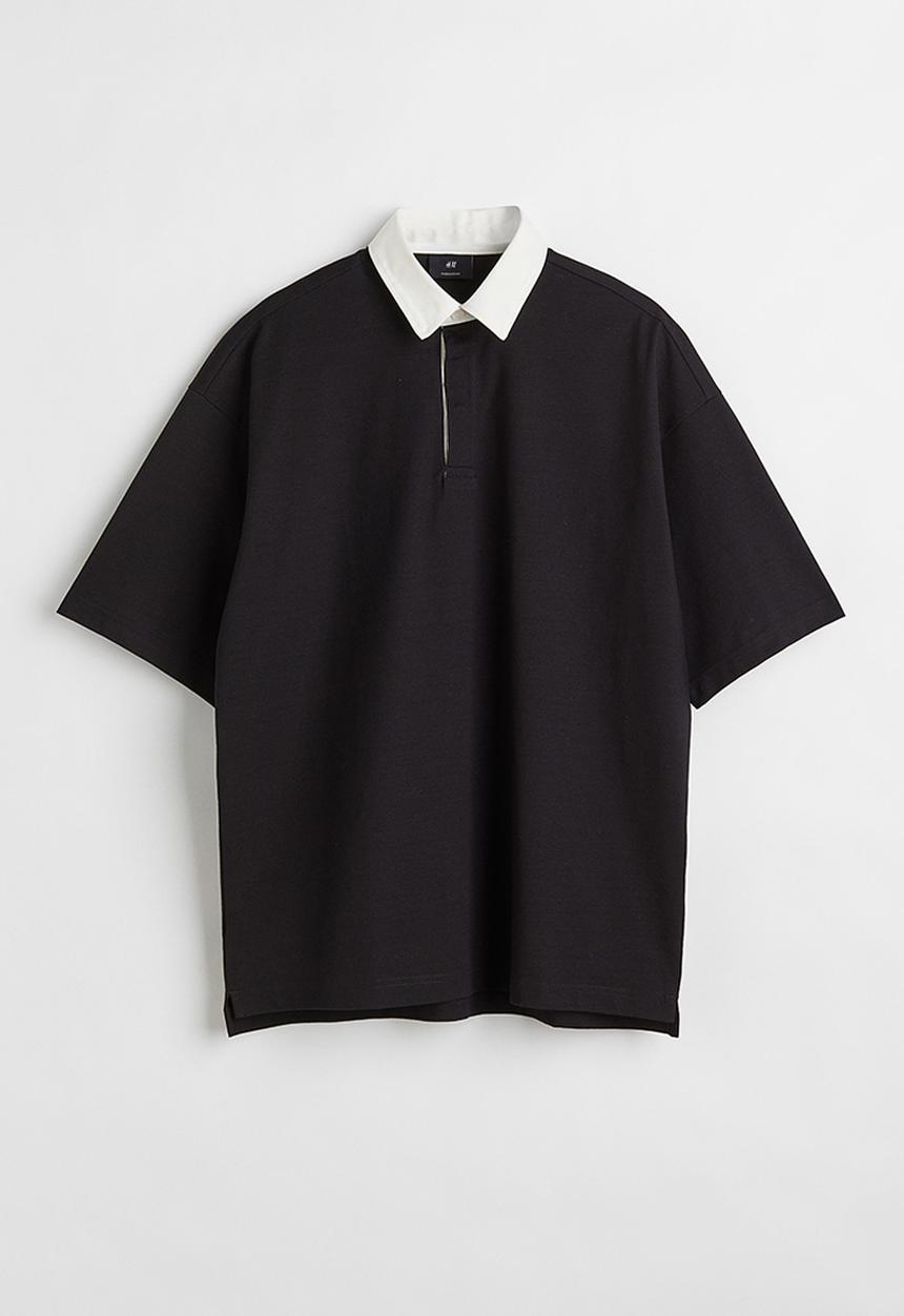 H&M - Oversized fit polo shirt - black