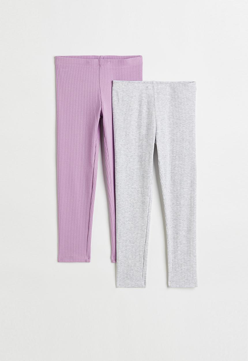 H&M - 2-Pack ribbed leggings - light purple & light grey