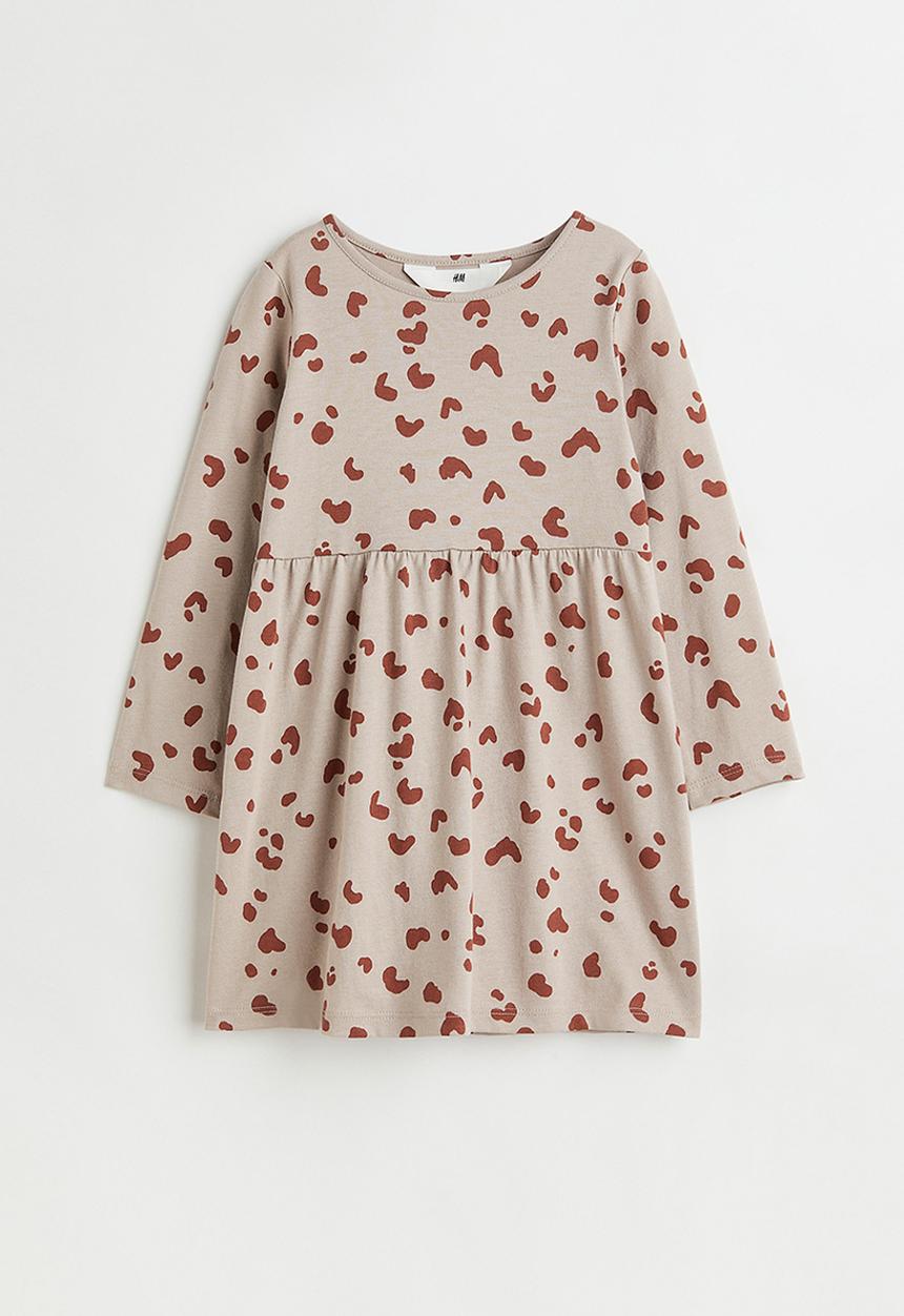H&M - Cotton jersey dress - beige & leopard print