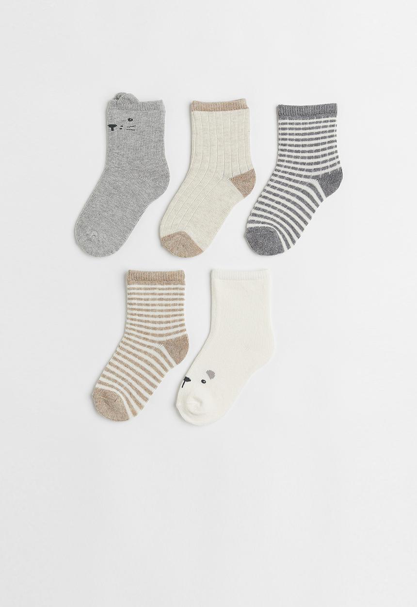 H&M - 5-Pack socks - light grey marl & animals