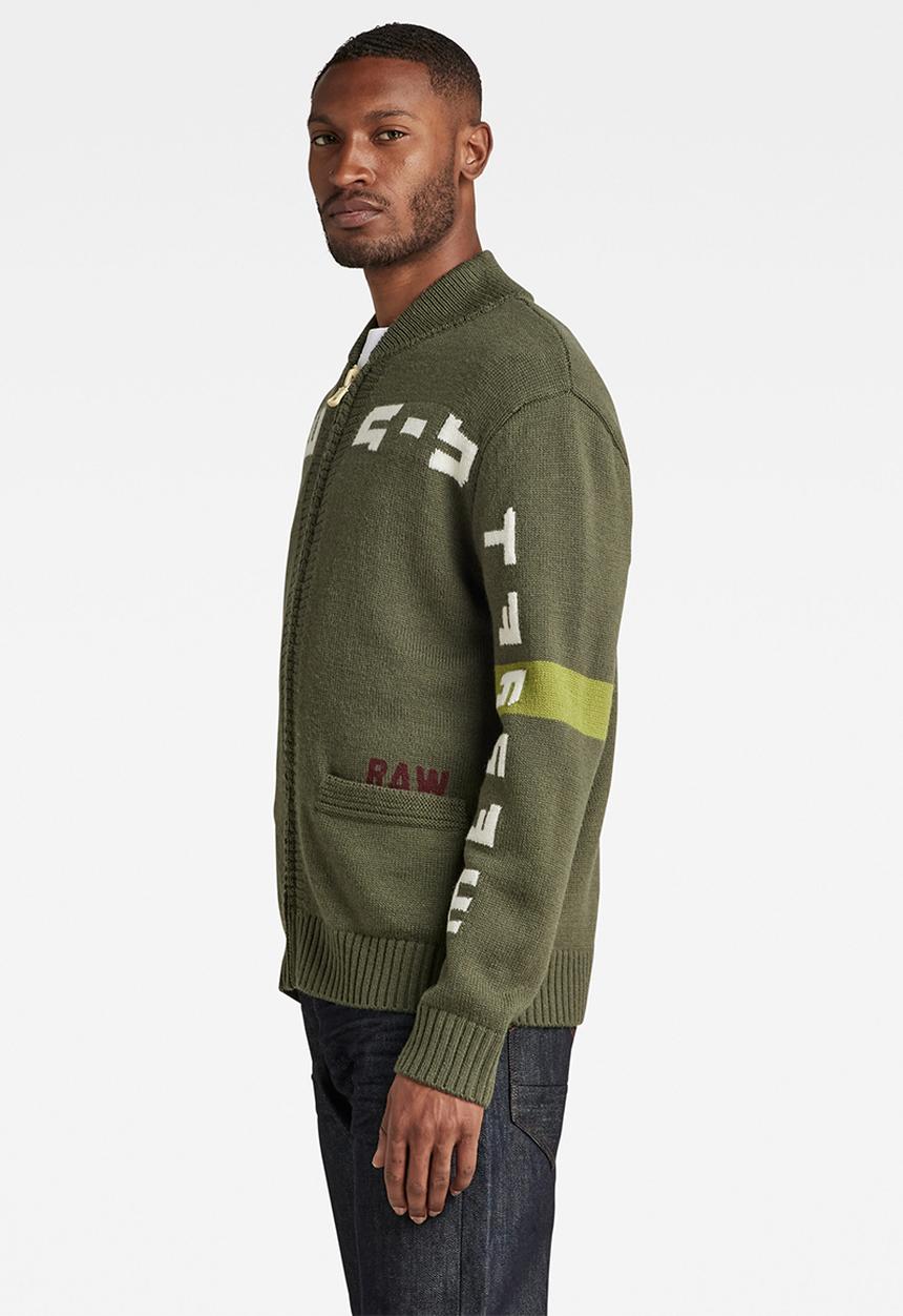 G-STAR - Graphic zip thru loose knit - lt hunter