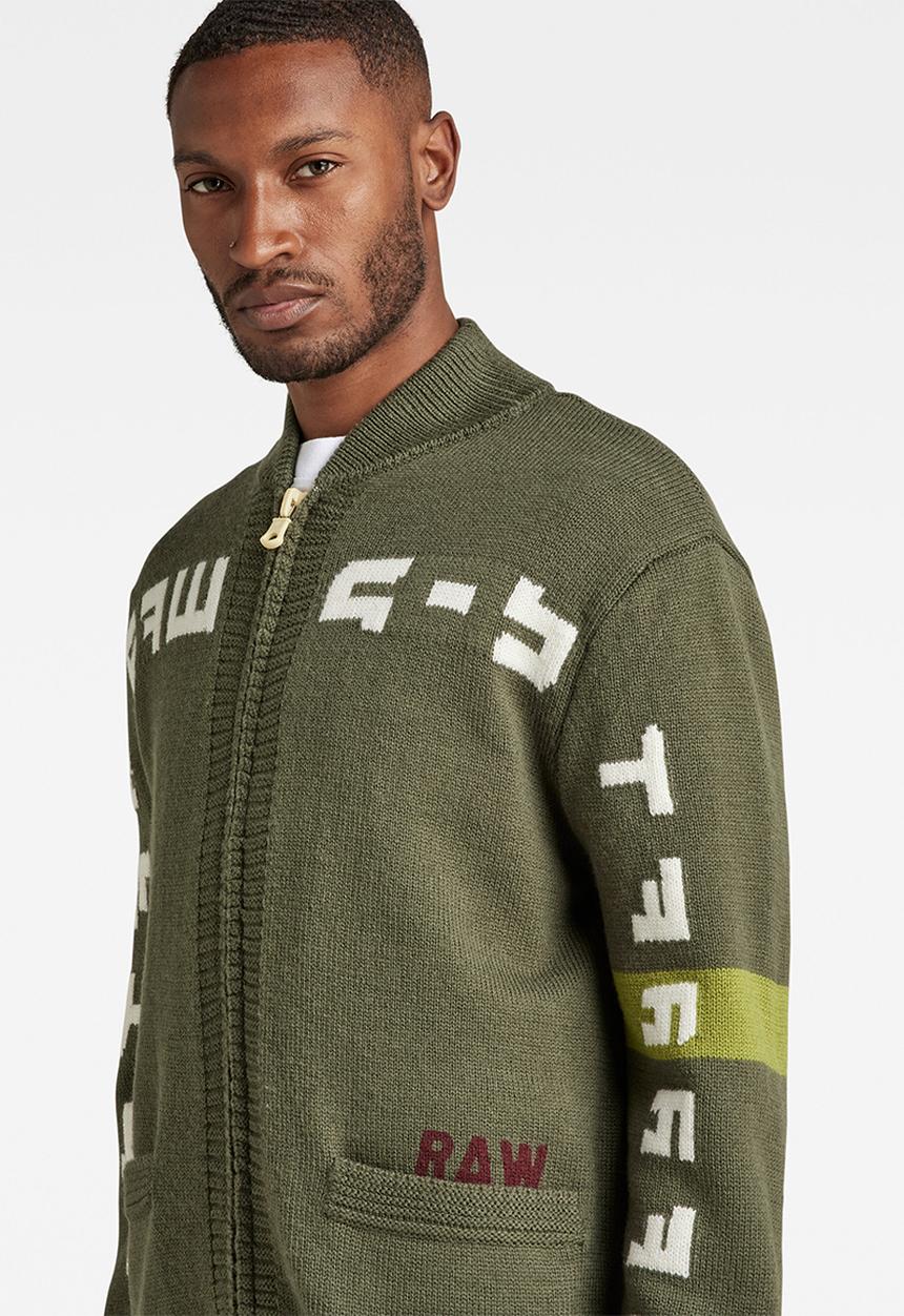 G-STAR - Graphic zip thru loose knit - lt hunter