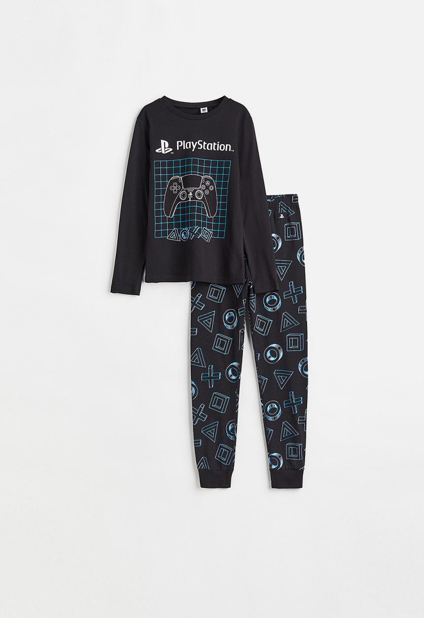 H&M - Printed cotton jersey pyjamas - black/playstation