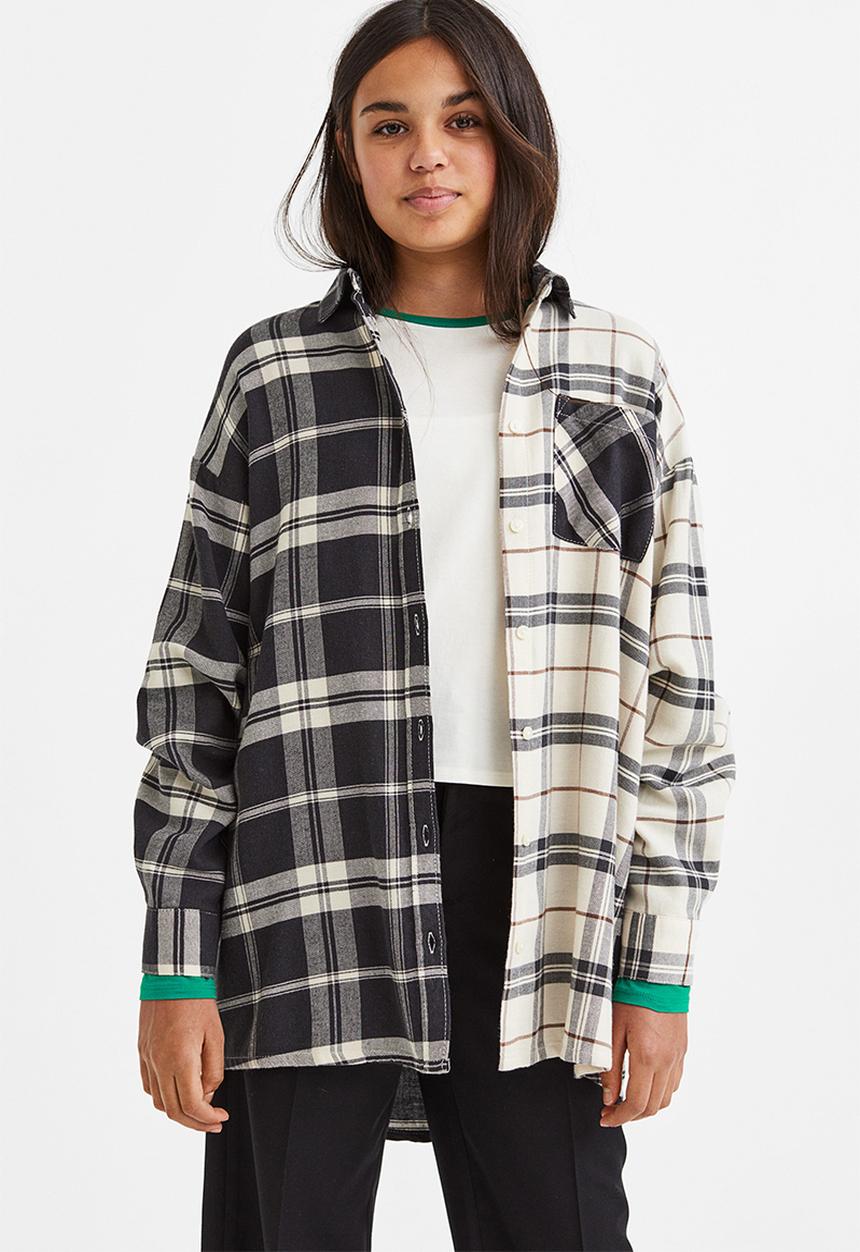 H&M - Oversized shirt - dark grey/cream