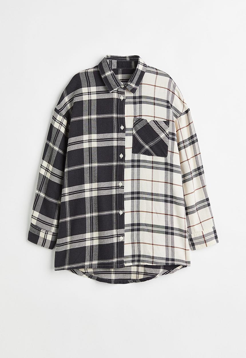 H&M - Oversized shirt - dark grey/cream