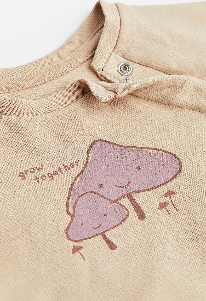H&M - 2-Piece cotton set - beige/mushrooms