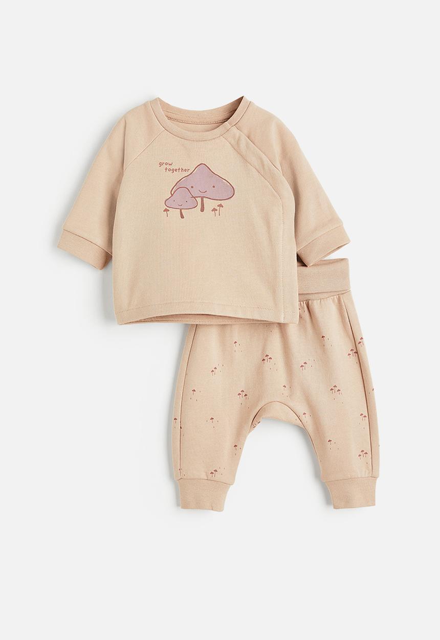 H&M - 2-Piece cotton set - beige/mushrooms