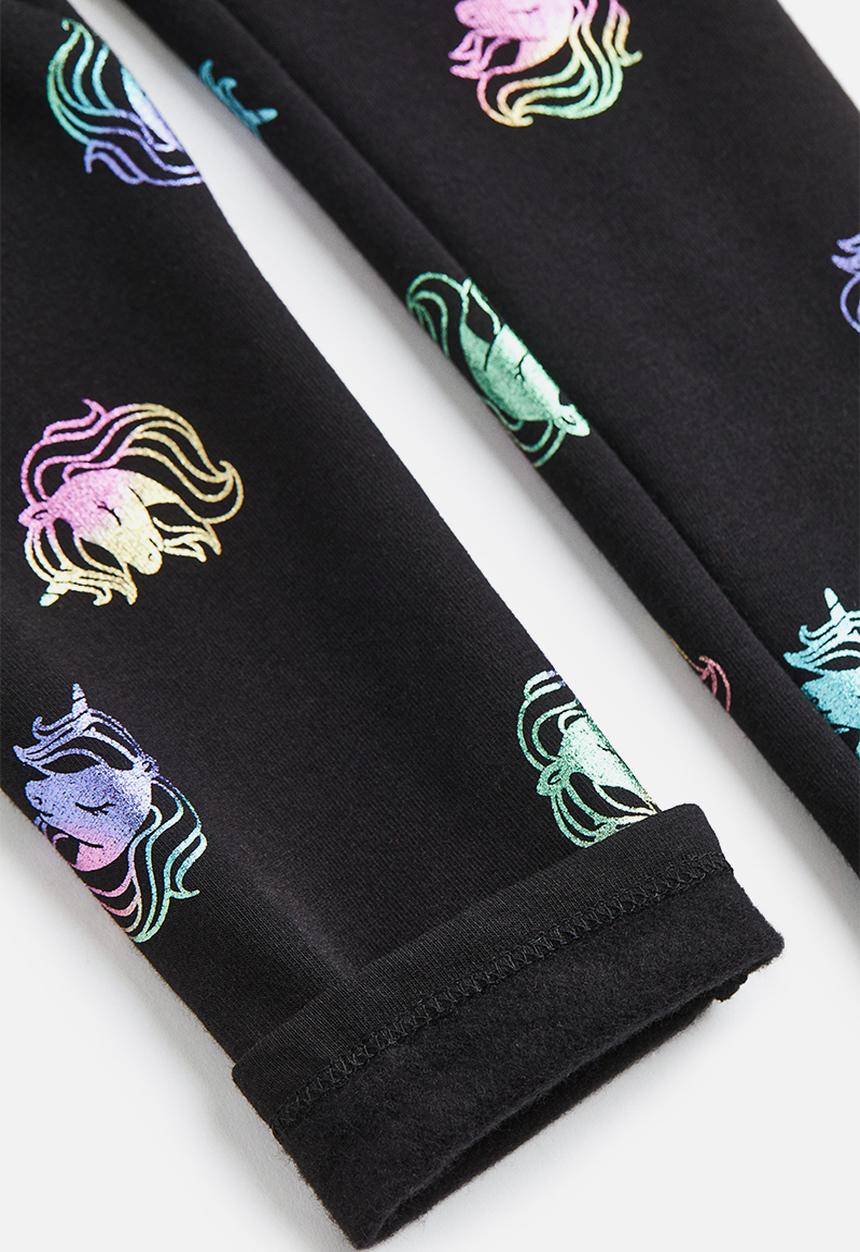 H&M - Brushed-inside leggings - black/unicorns