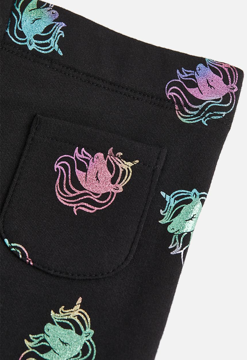H&M - Brushed-inside leggings - black/unicorns