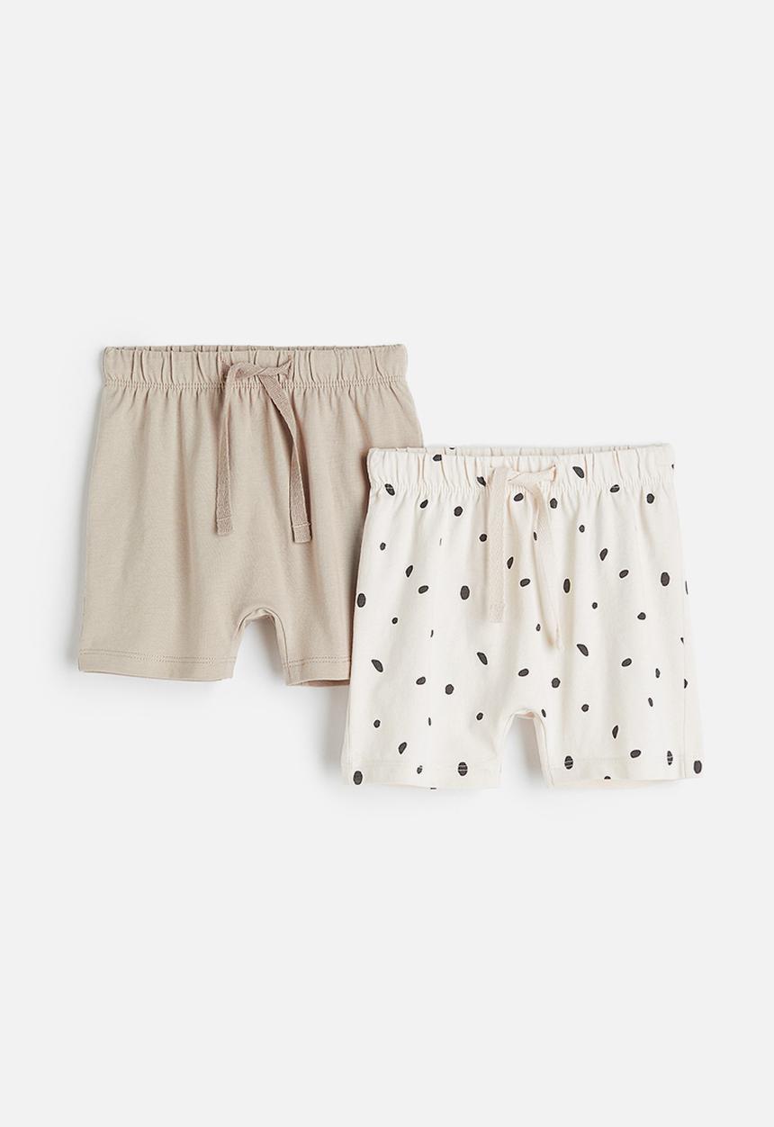 H&M - 2-Pack cotton shorts - cream/spotted