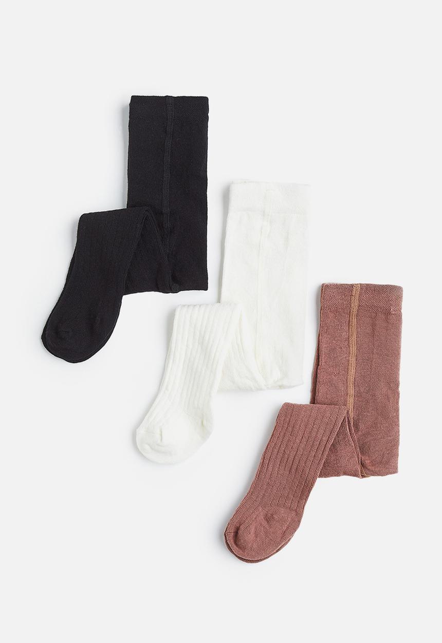 H&M - 3-Pack tights - dark beige/black/white