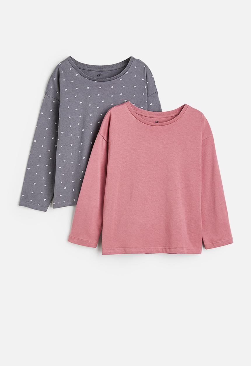 H&M - 2-Pack cotton jersey tops - pink/small flowers