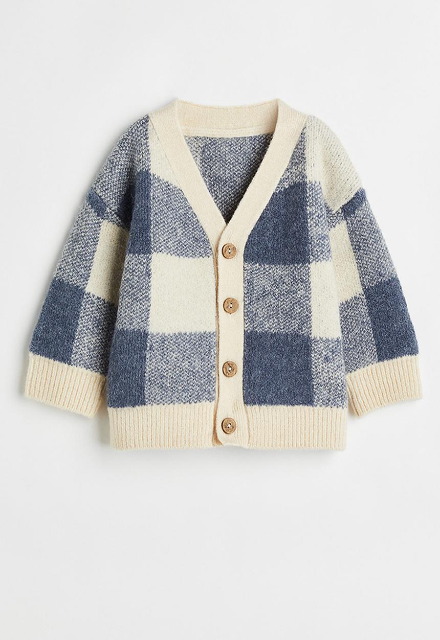 H&M - Knitted cardigan - light beige/checked