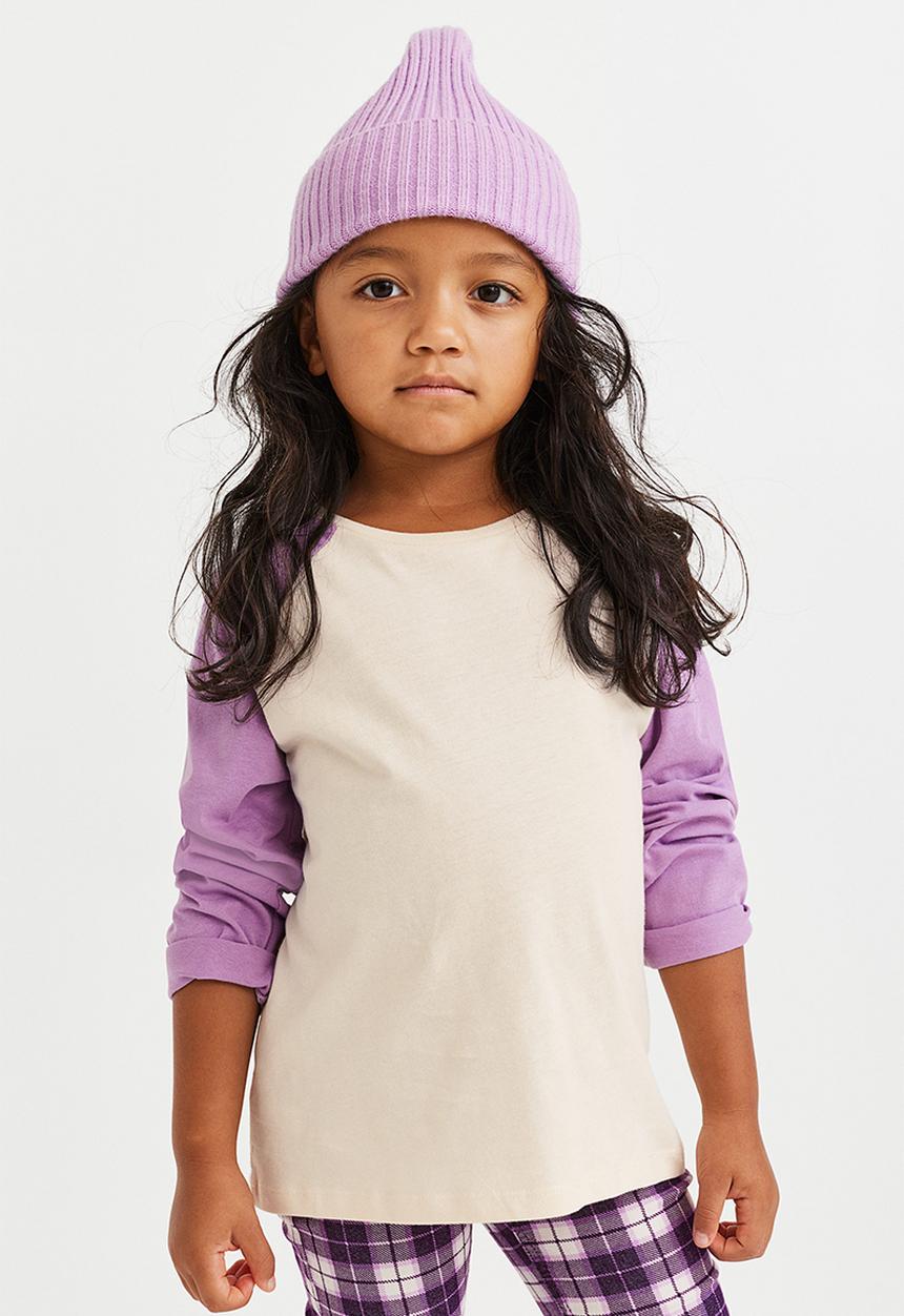 H&M - Long-sleeved cotton top - purple/cream