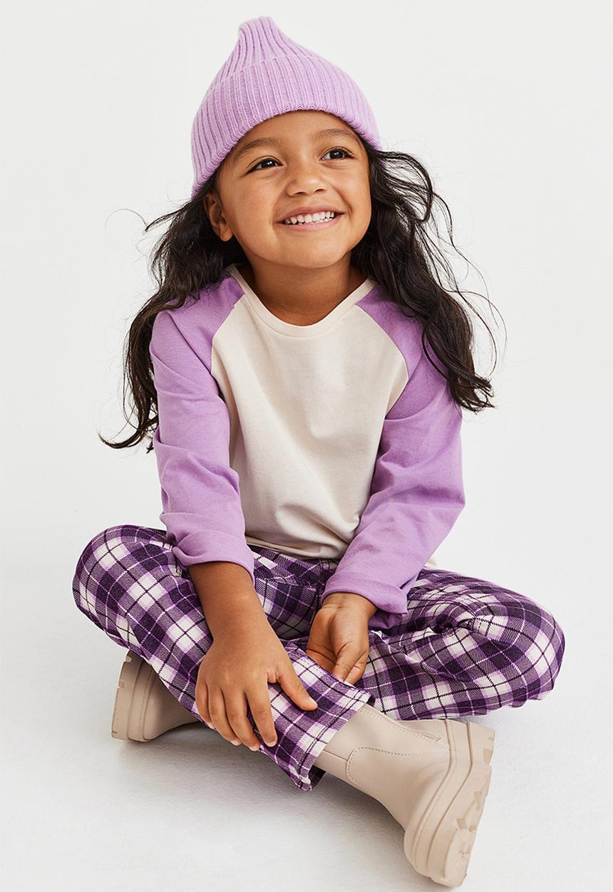 H&M - Long-sleeved cotton top - purple/cream