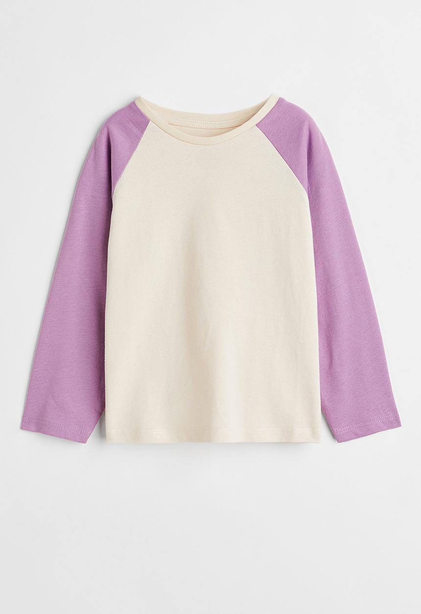 H&M - Long-sleeved cotton top - purple/cream