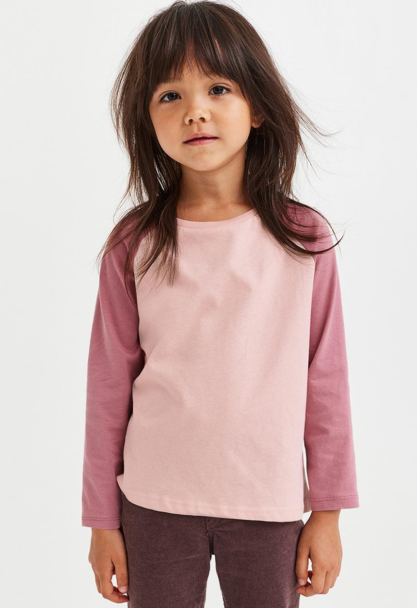 H&M - Long-sleeved cotton top - pink/light pink