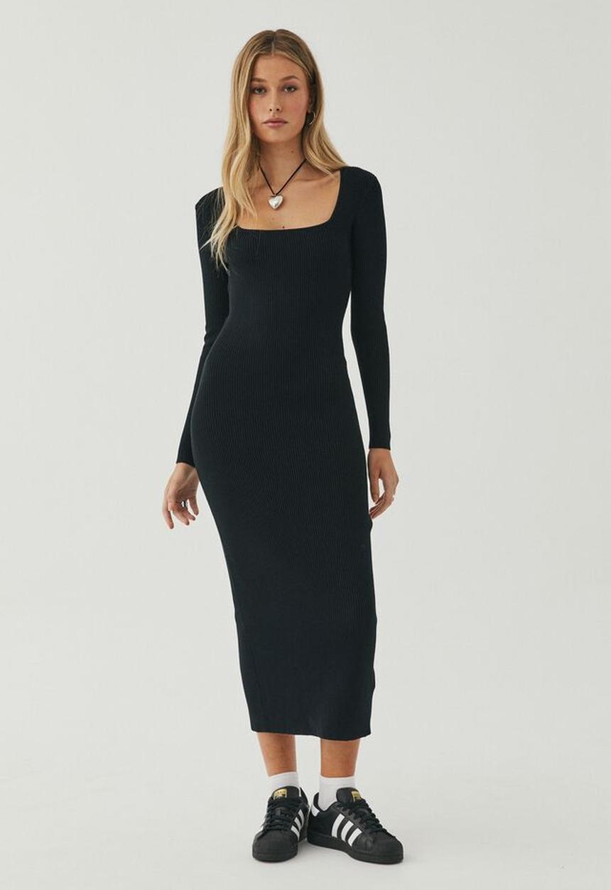 Supré  - Fawn long sleeve midi dress -  black