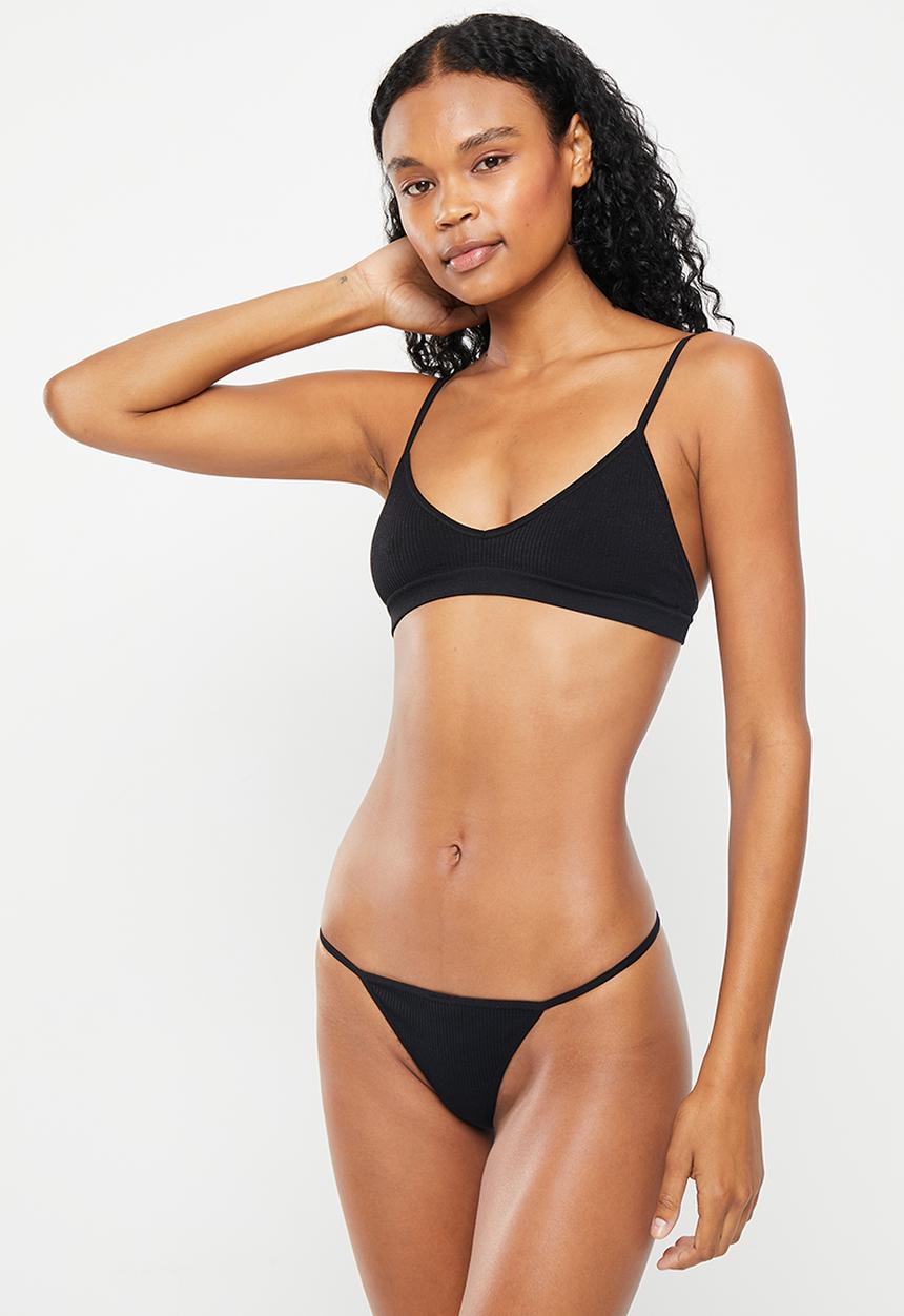 Cotton On - Seamless rib tanga g-string brief - black