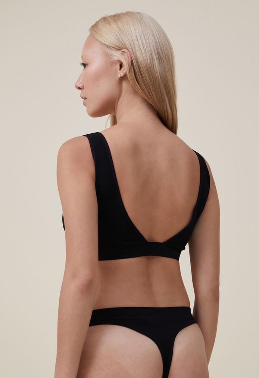 Cotton On - Seamless rib cut out bralette - black