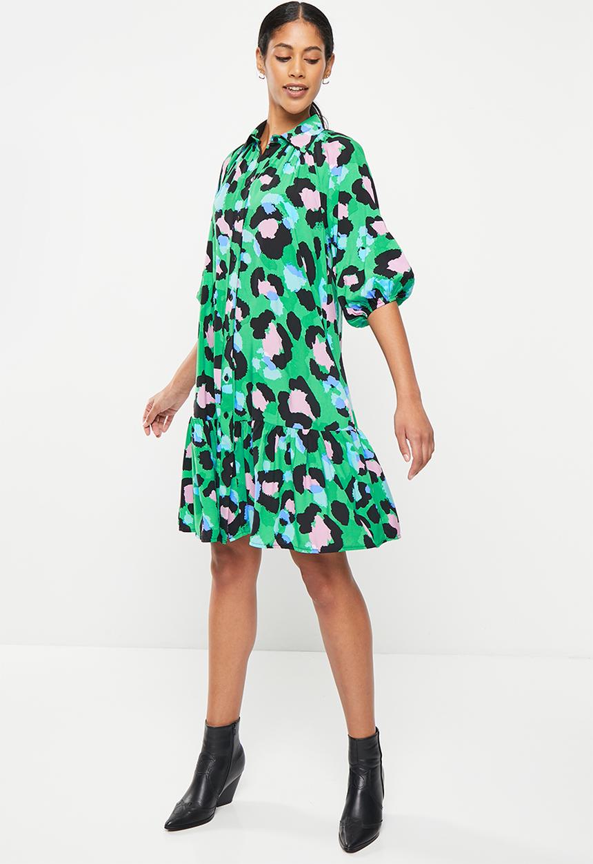 Me&B - Bellow sleeve short shirt dress - opulent animal
