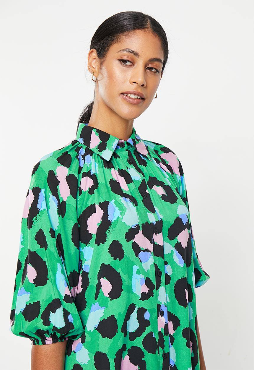 Me&B - Bellow sleeve short shirt dress - opulent animal