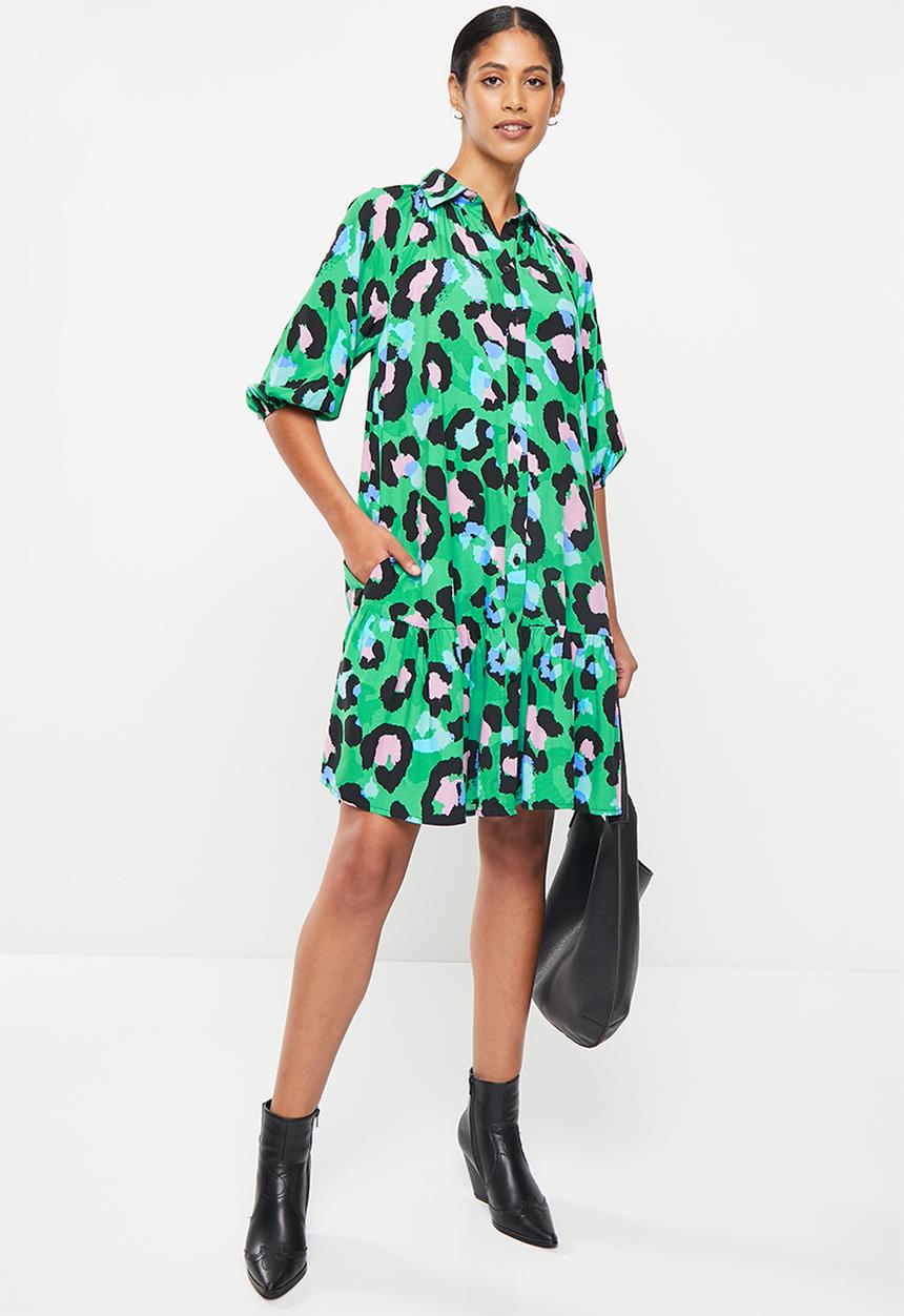 Me&B - Bellow sleeve short shirt dress - opulent animal