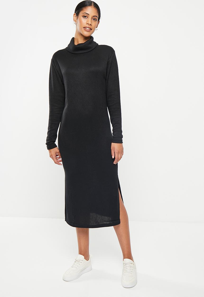 Me&B - Poloneck maxi rib knit dress - black